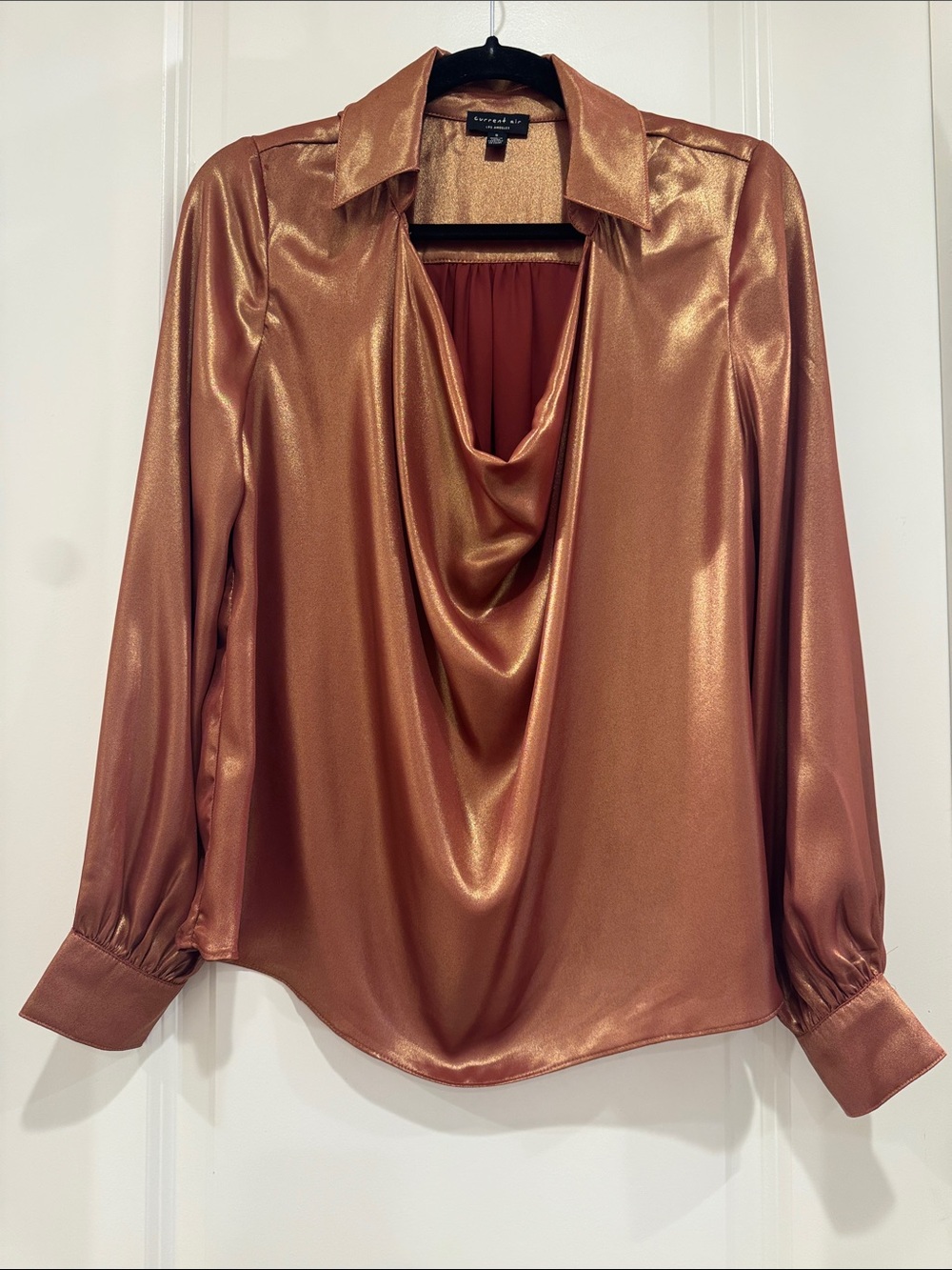 Current Air Shimmery Copper Drape-Neck Blouse